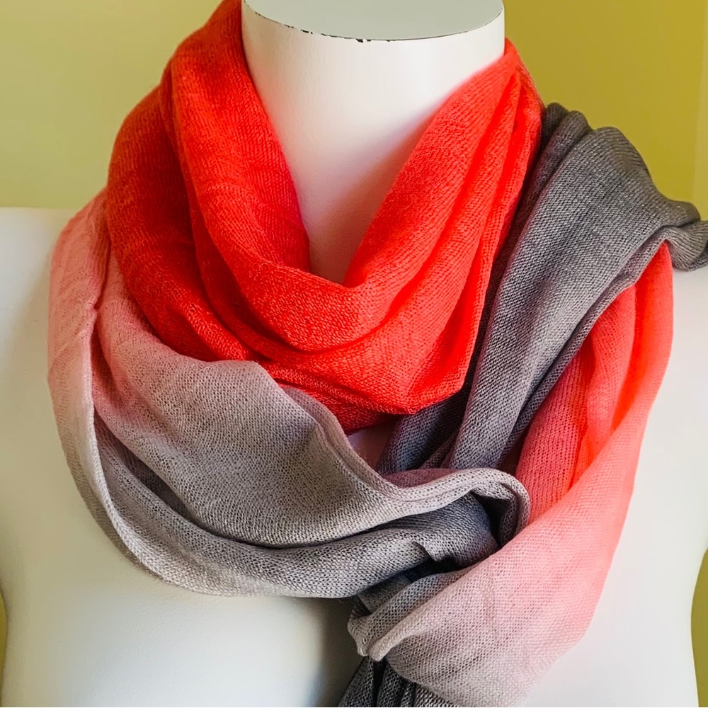 100% Cashmere Soft & Light wrap Scarf 2 m Extra Long Ombre Gradient Red & Gray